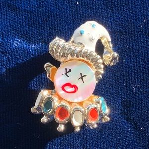 Vintage Cast Clown Brooch MOP Enamel